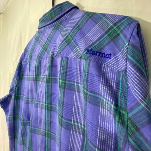 Marmot Woman's Plaid Button-Up Shirt XL in Purple & Green Long Sleeve - Picture 9 of 13